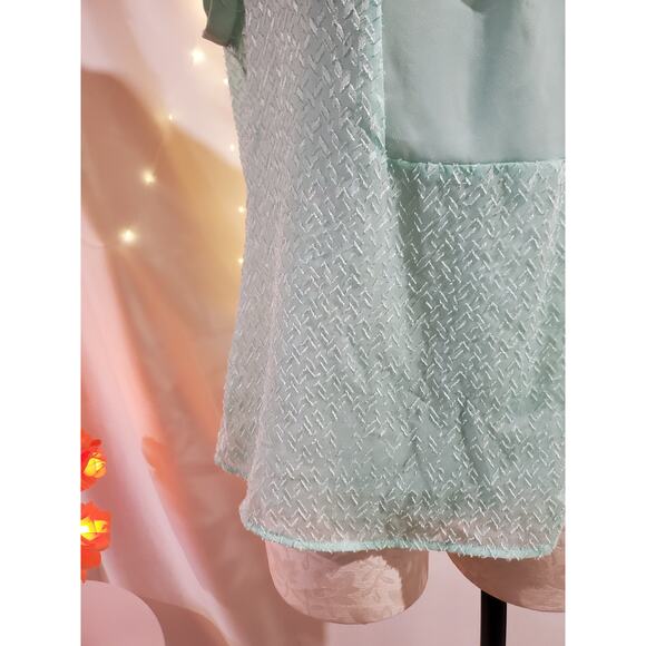 Lord & Taylor 2 Piece Blouse Tank Set Pastel Aqua Blue Top Womens Size M Petite - Picture 6 of 8